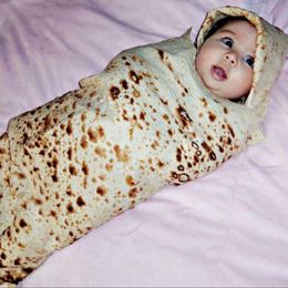 Manta 1 Juego Burrito Baby Harina Tortilla Swaddle Winter 100% Franela Baby Sleeping Swaddle Wrap Hat Baby Sheets