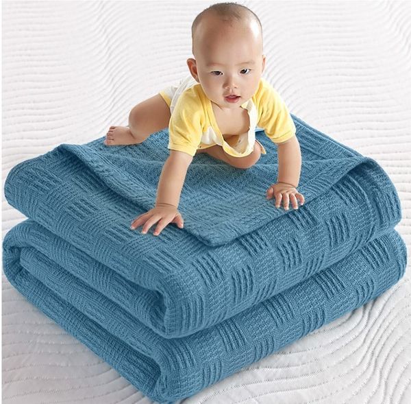 Couverture bébé refroidissement été coton couverture pour lits Queen King Size enfant mince couette gris bleu tricoté couvre-lit sur le couvre-lit 221203