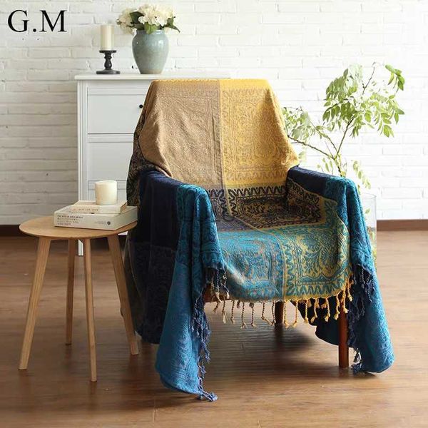 Couverture Boho fil teint glands jeter pour canapé-lit réversible coloré Chenille Jacquard tissu canapé couverture Portable Camping tapis HKD230922