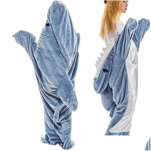 Deken Cartoon Shark Slee Bag Pyjamas kantoor dutje Karakal zachte gezellige stof zeemeermin sjaal voor kinderen ADT drop levering Dh3H6