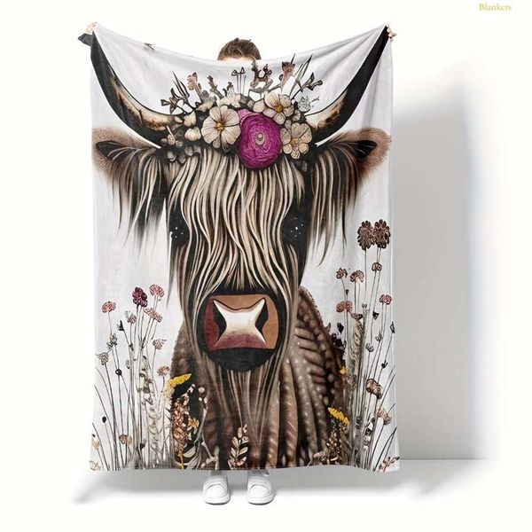 Couvrette Cosy Highland Cow Print Throw: doux, hypoallergénique, polyvalent - idéal pour toutes les saisons