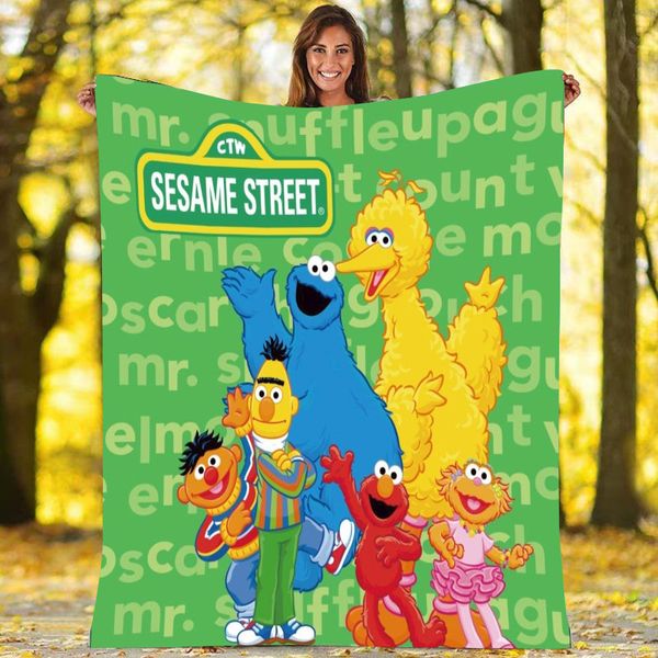 Couverture transfrontalière Nouveau dessin animé Kaws Trend Sesame Street Imprimé Flannel Blanket Four Seasons's Cover Cover Couverture