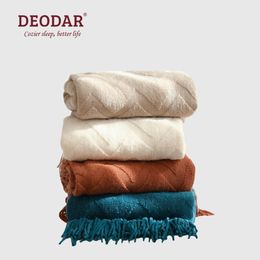 Deken Deodar gebreide deken met kwastjes getextureerd lichtgewicht dutje sjaals vrijetijdstapijt voor bankhoes woondecoratie reizen 230422