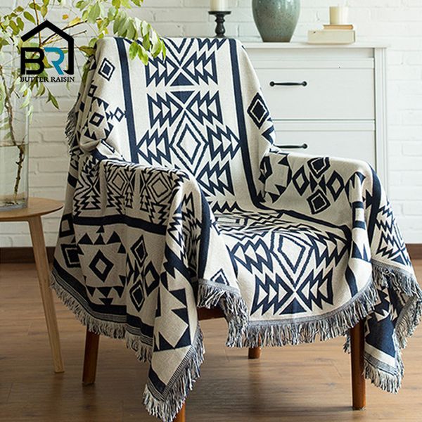 Manta estilo europeo sofá tiro hilo de algodón tejido con borla geometría bohemia cubierta cama decoración del hogar 221122