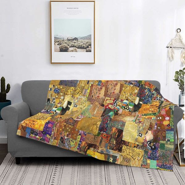 Couverture Gustav Klimt, draps de lit animés étalés sur le canapé chaud, Queen King Szie 221203