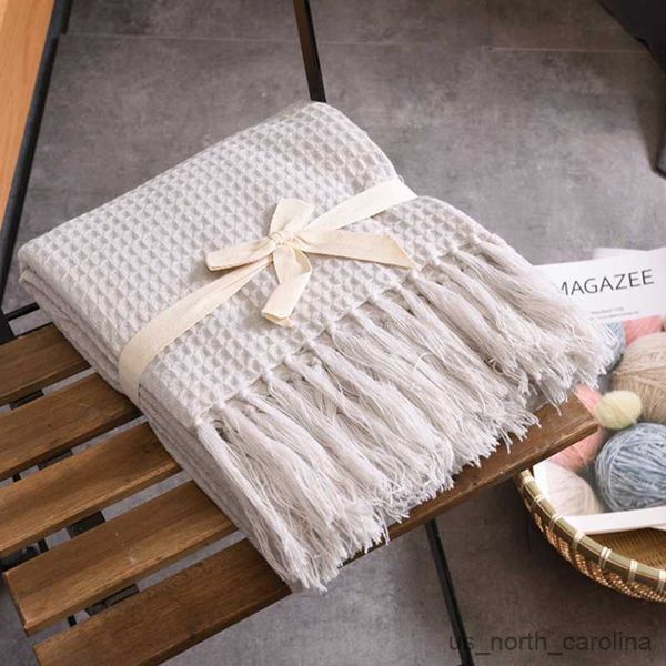 Couverture INyahome Waffle Weave Couverture Décoration de la maison Couverture de lit légère et douce pour toutes les saisons Crème Gris Couverture pour canapé R230615