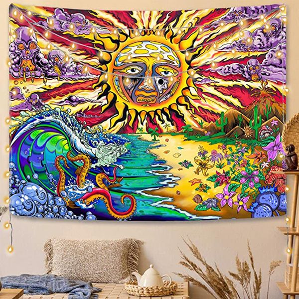 Couverture Mandala Tapisserie Blanc Noir Soleil et Lune Tenture Murale Tarot Hippie Mur Tapisseries Maison Dortoir Pack Inventaire En Gros