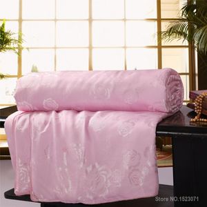 Couverture en soie de mûrier, couette pour hiver et été, king queen, taille double, blanc et rose, travail manuel, duvet277G