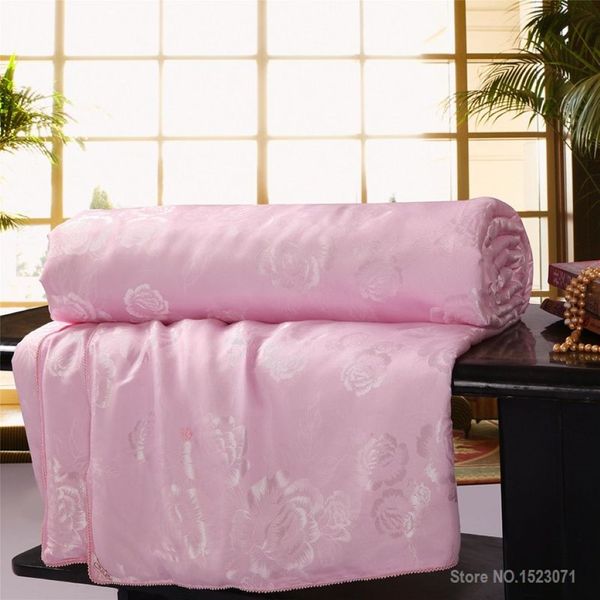 Couverture en soie de mûrier, couette pour hiver et été, king queen, taille double, blanc et rose, travail manuel, duvet286i