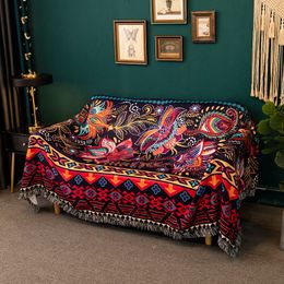 Deken Nordic Bohemia Sofa deken 3D -print Waterdichte retro etnische slaapkamer bedklep deksel handdoek kussen niet -slip stofdichte tapijt 221203