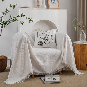Blanket Nordic Cotton Sofa Throw Blanket Outdoor Camping Picnic Tassels Linen Tablecloth Leisure Relax Beach Towel White Travel Rug 230422
