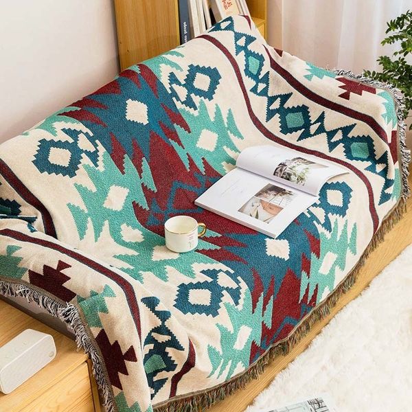 Manta PRO a cuadros de punto con borla bohemio sofá funda cama decoración del hogar 230221