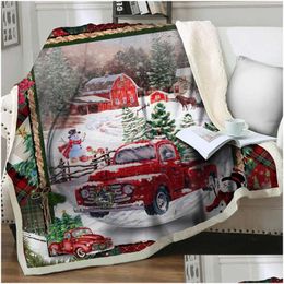 Couverture camion rouge 3D dessin animé Sherpa épaissir chaud super doux flanelle bureau sieste joyeux Noël canapé literie 211019 livraison directe maison Dhzqk