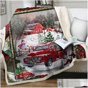 Deken Rode Vrachtwagen 3D Cartoon Sherpa Dikker Warm Super Zacht Flanel Kantoor Dutje Vrolijk Kerstfeest Slaapbank Beddengoed 211019 Drop Delivery Home Dhzqk