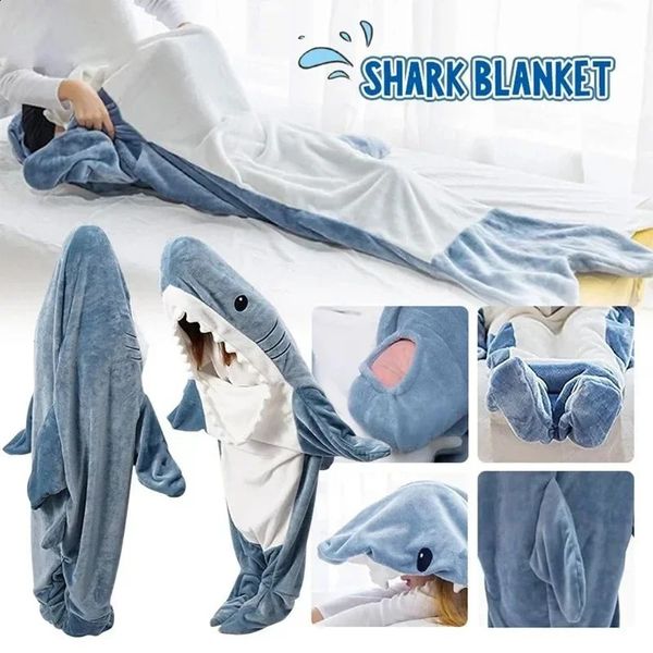 Couverture requin dessin animé tissu sirène châle couverture sac de couchage pyjama bureau sieste Karakal doux confortable haute qualité enfants adulte 240122