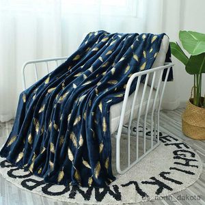 Deken Silver Feather Print Sparkly Throw Blanket Soft Navy Bed Blanket All Premium Fluffy Fleece Throw for Sofa Couch R230616