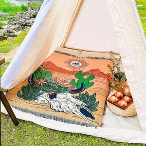 Manta de hilo para sofá con borla, tapiz tejido de algodón para acampar al aire libre, mesa de Picnic bohemia india 230106