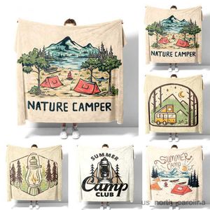 Deken Zomer Happy Camper Case Plaid Gooi Deken Beige Gift Set Sofa Cover Fluffy Soft Couch Decoratie Dutje Voet Warm R230615