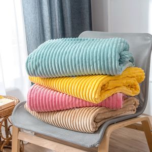 Blanket Super Soft Quilted Flannel Blankets For Beds Solid Striped Mink Throw Sofa Cover Bedspread Winter Warm Blankets 201128