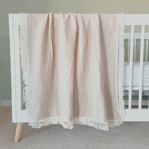 Manta de pañales Manta de muselina de algodón para recién nacido Manta de recepción con borla Born Wrap Edredón para dormir infantil Cubierta de cama 230525