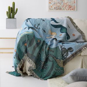 Couverture Textile ville Style nordique, motif sirène, pour lit, salon, tapisserie, tapis, housse de canapé, couvre-lit, 221203