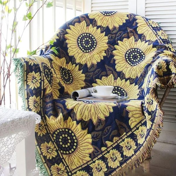 Decke Werfen Sofa Sonnenblumen Muster Reise Für Bett Wohnzimmer Tapisserie Teppich Stricken Abdeckung Bettdecke 221203