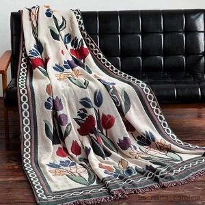 Couverture Tulip Fleurs Couverture Vintage Jeter Canapé Couvre Tricoté Couvre-lit Floral Europe Style Camping En Plein Air Voyage Couverture R230615