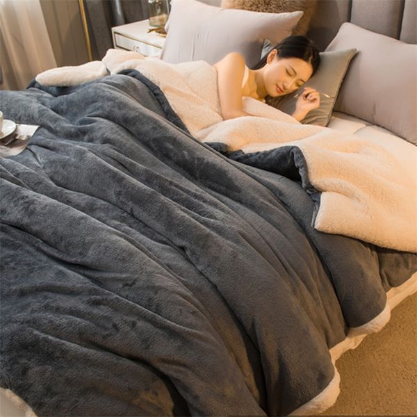Manta de cama de invierno, mantas de lana de Color sólido para adultos, manta gruesa y cálida para sofá, funda nórdica súper suave de lujo 221205