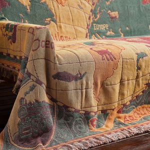 Deken World Map Katoen Boheemian Plaids Multi Function Sofa Decoratief piano omslag Tapijt Tapest Cobraker Tassel 221203