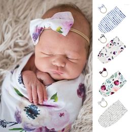 Dekens 0-3 maanden Baby Swaddle Sack Infant Born Muslin Toddler met bijpassende Bow Hairband Sleeping Bags