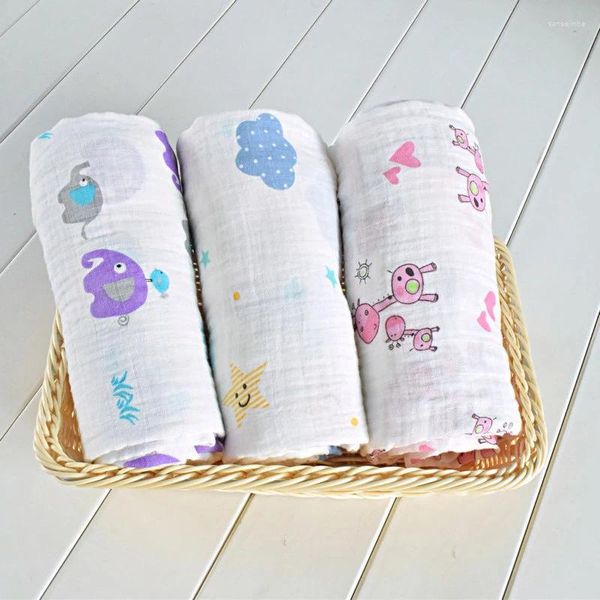 Couvertures 120x120 cm Coton Coton Lavage de bain Gauze serviette bébé Wrapper Summer Lit Cover Feet Couchette de courtepointe Série de fruits