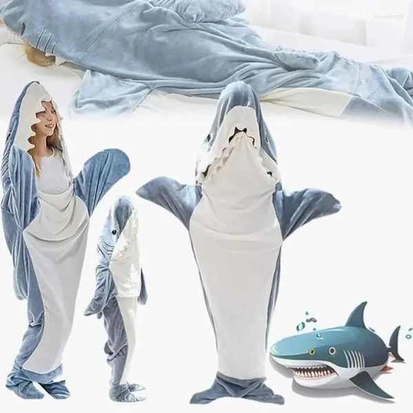 Couvertures 140/170/190/210 cm chaud dessin animé requin sac de couchage pyjamas bureau sieste couverture Karakal sirène châle portable flanelle