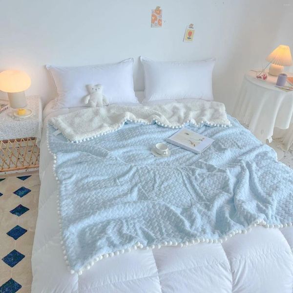 Couvertures 150x120cm luxe fourrure 3D coeur épais boule lourde frangée enfants couverture fuax fourrure canapé-lit couverture avec garniture