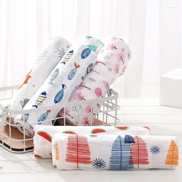 Mantas 2 capas Muslin Baby Swaddle Dibujos animados Animal Nacido Toalla de baño Envoltura de algodón Albornoz Edredón infantil Sábana