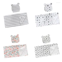 Dekens 2 pc's baby ontvangen dekenhoed set bloemen geprinte slaapzakken swaddle wrap schattige oren beanies tulband hoofdtekst kit.