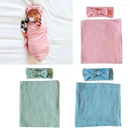 Couvertures 2 pièces coton doux né sac de couchage sac de couchage couverture de couleur unie bébé recevant bandeau dropship