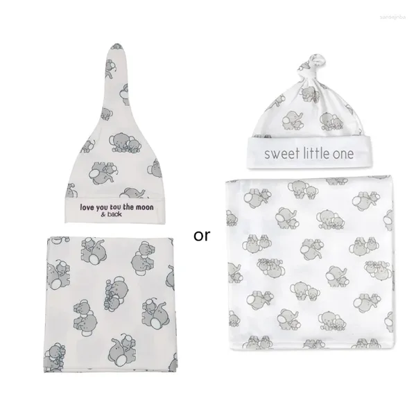 Dekens 2 stuks Born Baby Microfiber met muts, hoofddoekset, schattige bloemen-dierenprint, baby-ontvangstdeken