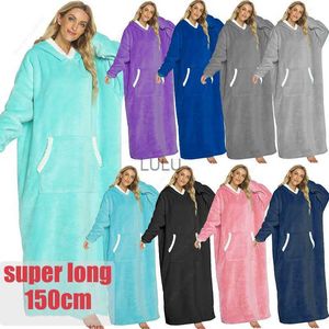 Couvertures 2022 Super longue couverture à capuche avec manches hiver surdimensionné sweat à capuche femmes hommes pull polaire géant TV couverture 150 cm HKD230922