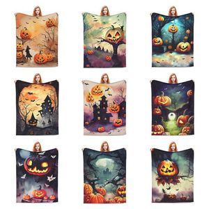 Dekens 2023 Designer nieuwe flanellen deken Halloween Pumpkin Bat Castle-serie Op maat gemaakte slaapbank, gezellige warme deken voor vakantiefeestcadeaus 240314