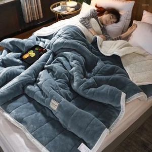 Dekens 2024 aankomst koraal fleece veer warme steek geplaid voor bed 3 lagen warmte quilts deken flanel zacht dikker ?? Quilt
