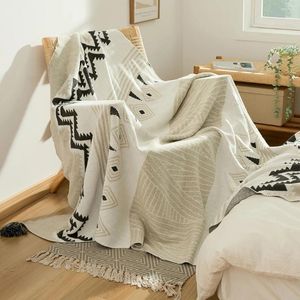 Dekens 2024 Bohemian Home Decor Gebreide Marokko Patroon Jacquard Kwastje Puur Katoen Sofa TV Bed Zachte Gehaakte Gooi Deken