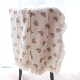 Couvertures 2024 Born Couverture Coton Imprimé ours Gauze Swaddding Soft Baby Tassel