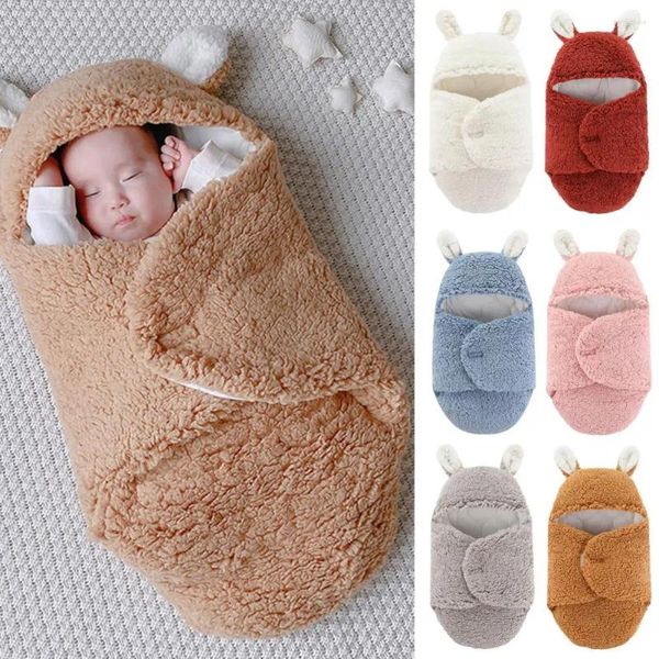 Mantas 2024 Born Cotton Baby Boys Girls 3-6M Peluche Swaddle Wrap Lindo Fluffy Fleece Saco de dormir Suave Conjunto de ropa de cama Ultra suave