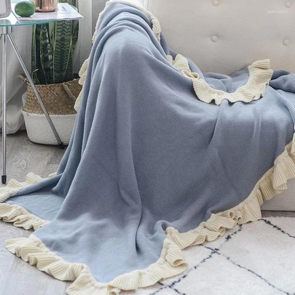 Mantas 2024 algodón cómodo manta rosa marrón azul dulce volantes estilo japonés siesta ocio sofá cama cubierta