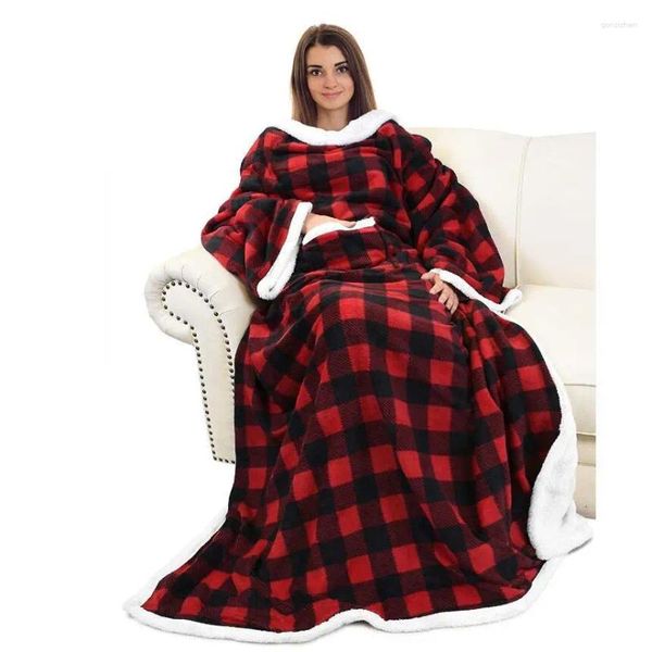 Couvertures 2024 Plaid rouge et noir épaissi canapé couverture loisirs double manches paresseux homme couverture de télévision