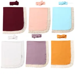 Couvertures 2pcs bébé filles garçon gland swaddle wrap couverture mousseline coton tapis de couchage