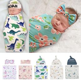 Mantas 2 piezas/lote Sombrero de saco de dormir Baby Sobre Nacido Cocoon envoltura Swaddle Algodón suave 0-6 meses Dormir