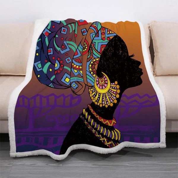 Mantas 3D mujer africana impresa manta de lana para camas edredón grueso colcha de moda Sherpa Throw adultos niños