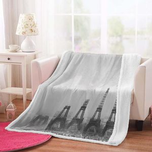 Couvertures 3D tour Eiffel imprimé flanelle polaire couverture noir et blanc canapé jeter ensemble de lit adulte scénique voiture voyage sieste