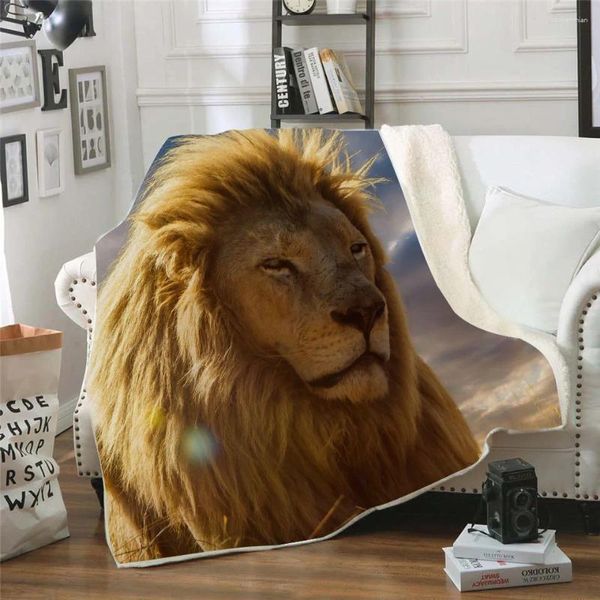 Couvertures 3D Lion imprimé Sherpa couverture canapé housse de couette voyage literie sortie velours peluche jeter couvre-lit polaire